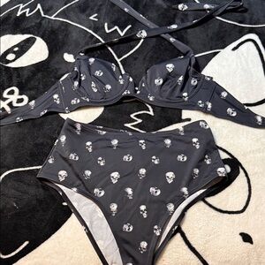 Killstar Black and White  Two Piece Skull Print Bikini Set Size S